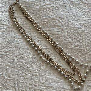 Ann Taylor long multi strand gold/pearl necklace